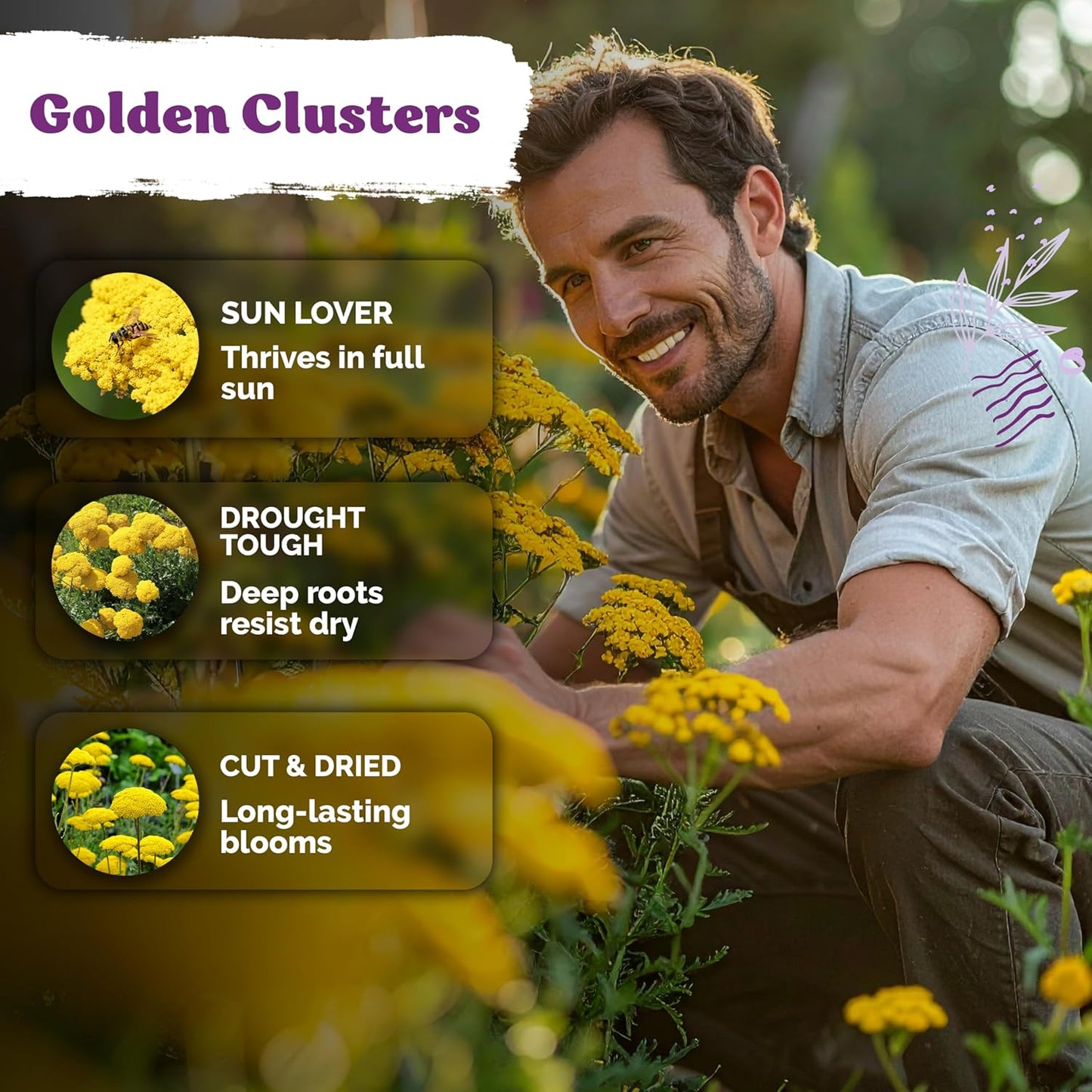 KVITER 7000 Gold Yarrow Seeds - Heirloom Organic Perennial Flower Seeds for Gardens & Meadows