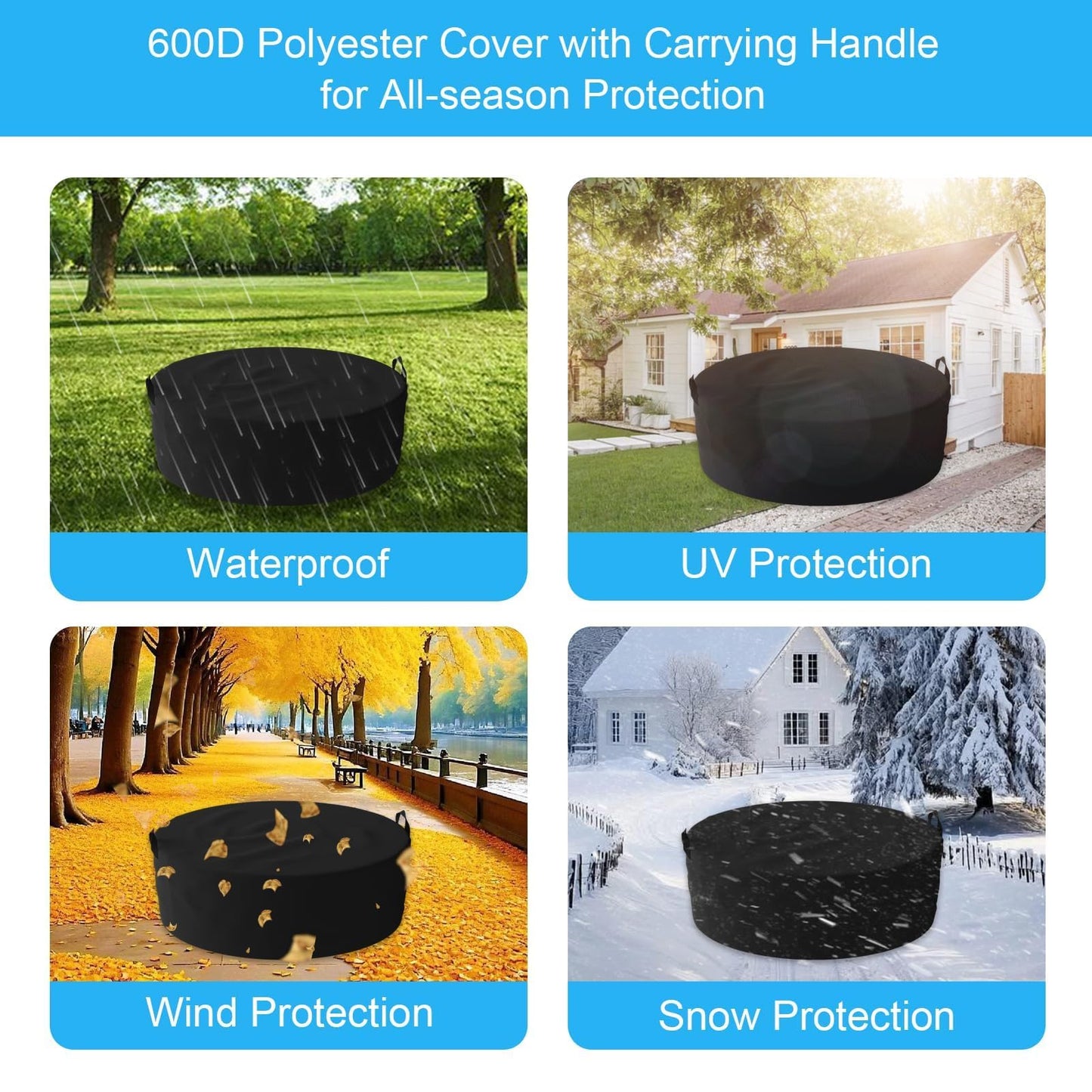 LS'BABQ 40" Fire Pit Surround Tabletop with Waterproof Cover for Solo Stove Bonfire & Ranger, Round Outdoor Fire Pit Table for Most Wood-Burning Stoves Under 22" Dia for Camping, Powder-Coated Steel