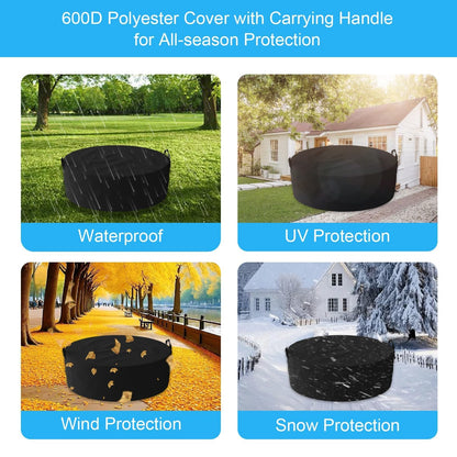 LS'BABQ 40" Fire Pit Surround Tabletop with Waterproof Cover for Solo Stove Bonfire & Ranger, Round Outdoor Fire Pit Table for Most Wood-Burning Stoves Under 22" Dia for Camping, Powder-Coated Steel