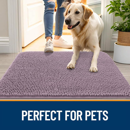 OLANLY Dog Door Mat - Absorbent Non-Slip Chenille Mat for Muddy Paws | 44x32 Deep Plum Color