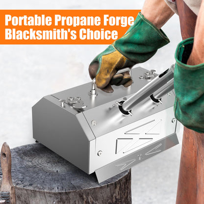 Nelyrho Portable Blacksmith Beginner Forge Kit with 30PSI Regulator, Dual Burners Professional Artists Hobby Knife Making Blacksmith Tools (Double Burners)