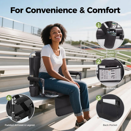 ALPHA CAMP Stadium Seats for Bleachers with Armrests - Thick Padded Bleacher Chairs with Back Support, Extra Wide Stadium Chair for Sports Events, Portable with Shoulder Straps & Pockets,2PC