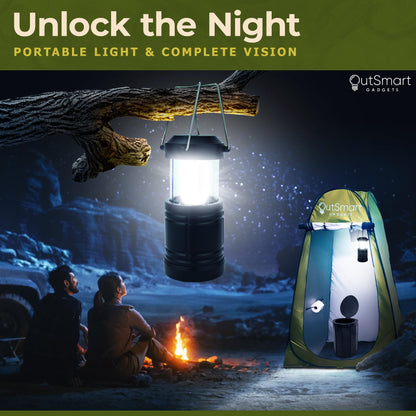 Outsmart Gadgets Portable Toilet Kit for Adults with Camping Night Lantern, Folding XL Toilet Seat, Pop Up Privacy Tent and Carry Bags, Multipurpose Potty, Washable Foldable for RV and Travel