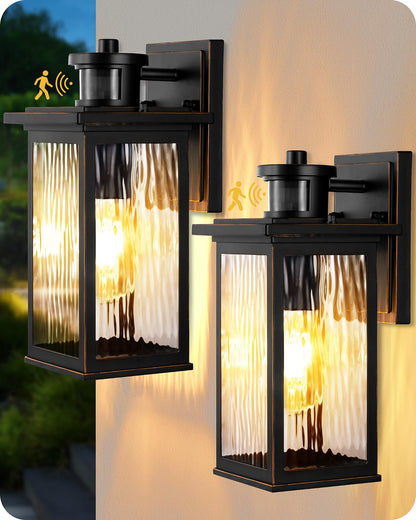 EDISHINE Motion Sensor Outdoor Light Fixtures, Dusk to Dawn, Waterproof Wall Lights, Black and Gold, Model HOWL07, 2 Pack