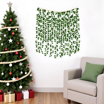 Mkono Hanging Fake Vines for Bedroom Wall Decor Artificial Plant Leaves with Wood Beads Set Indoor Greenery Ivy Garland for Living Room Apartment Christmas Wedding Party Teen Girl Room