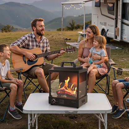 Portable Gas Fire Pit, Alogfire 8200 BTU Propane Gas Heater and Outdoor Real Flame Tabletop Fire Bowl, Protable Stove with Safety Protection for Beach Gatherings, Backyard Stargazing Nights