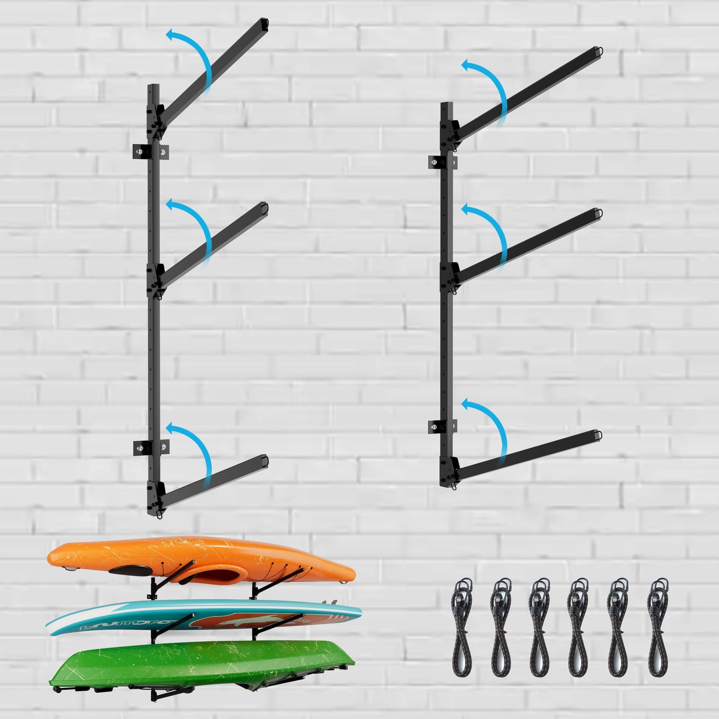 AlloyLake 3-Tier Foldable Kayak Wall Rack, 360LBS Heavy Duty Kayak Storage Rack for Garage, Rustproof 304 Stainless Steel Kayak Hanger for Indoor Outdoor, Wall Mount for SUPs, Canoes, Surfboards