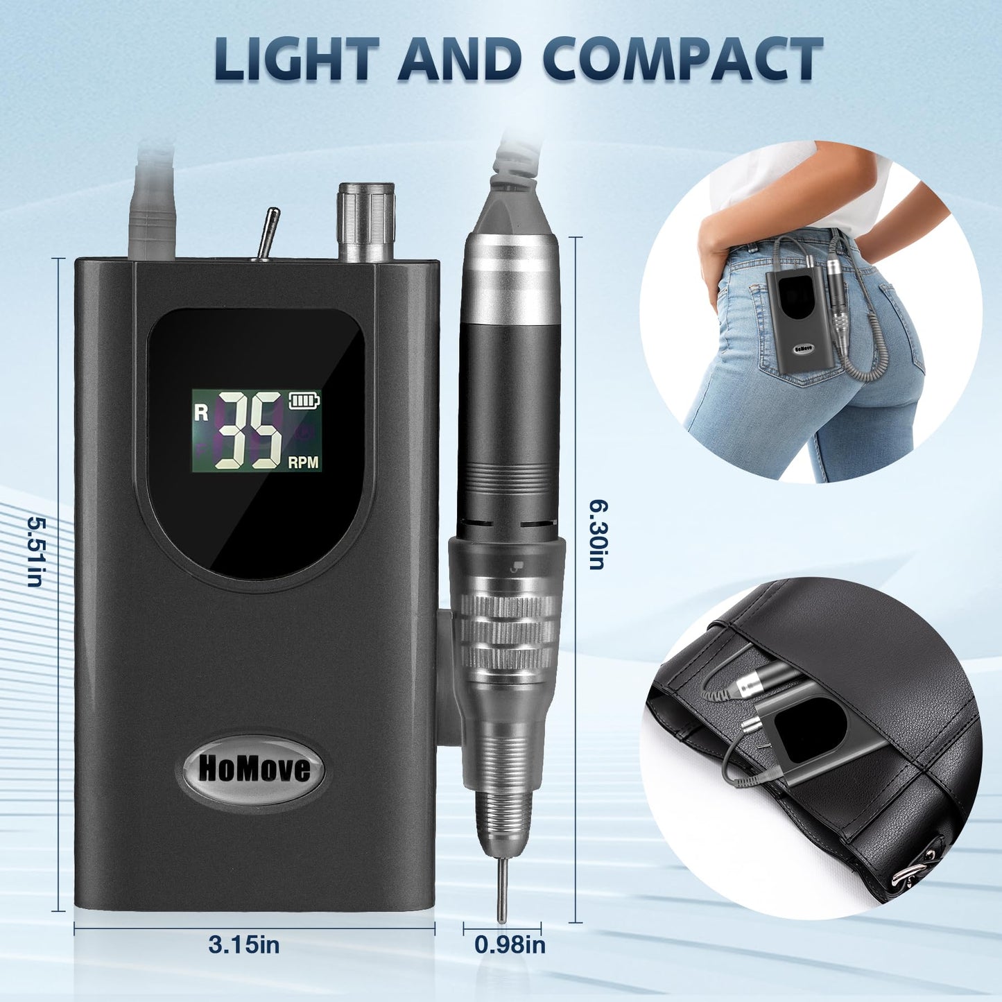 35000RPM Portable Nail Drill Machine, HoMove Professional Nail Drill Machine, Rechargeable Electric Efile Nail Drills for Acrylic Gel Nails, Cordless Portable Nails Drill【Rose Gold】