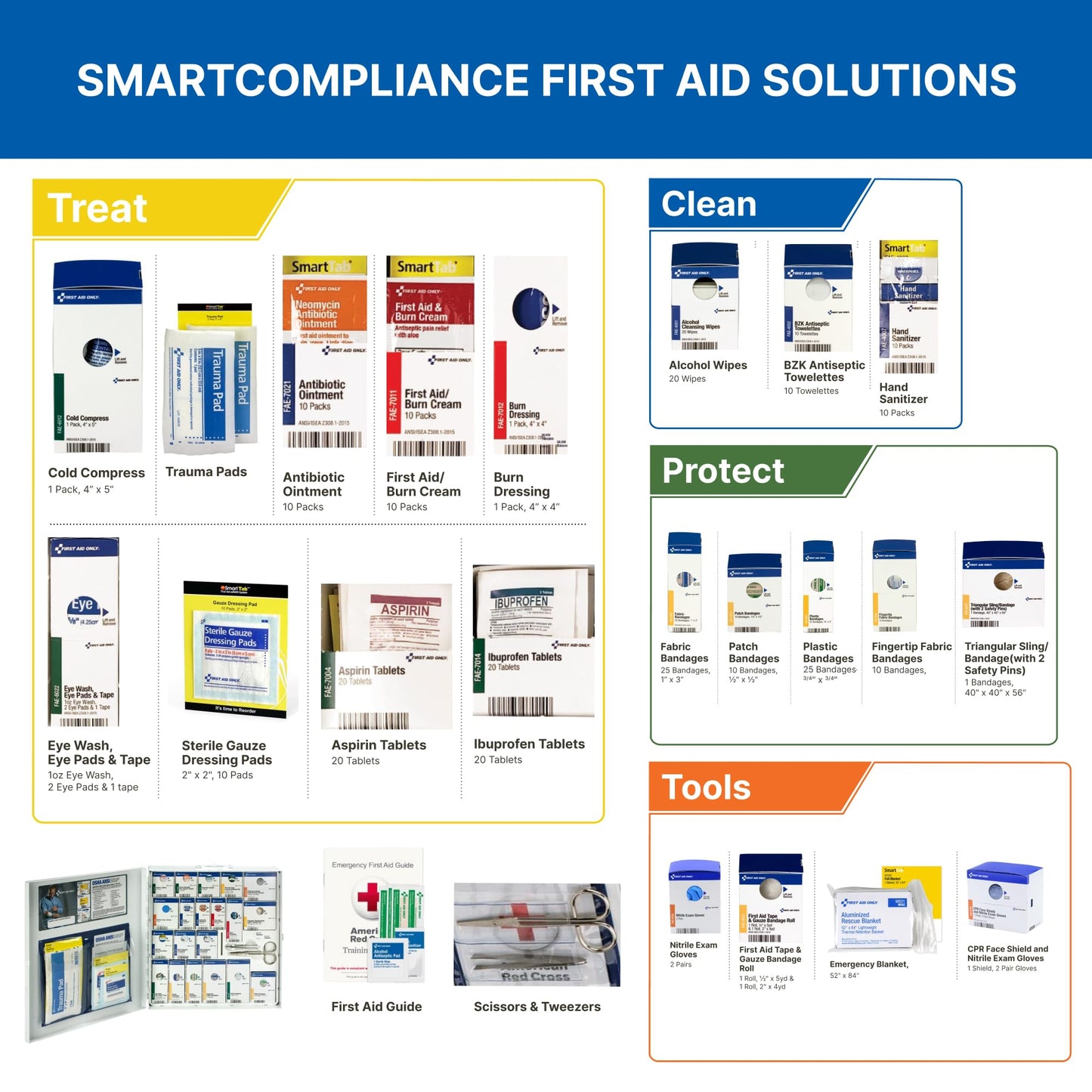 First Aid Only 746000 SmartCompliance 50-Person ANSI A+ and OSHA Compliant First Aid Kit for Business, Large Metal First Aid Cabinet with Medications, 241 Pieces