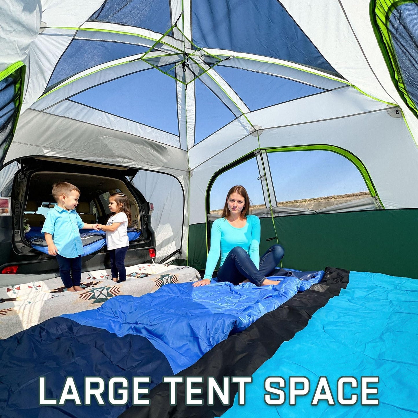 JELUCAMP SUV Tents for Camping 6 Person Waterproof, Car Family Camping Tent with Tailgate Attachment for SUV, Jeep, Truck with Cap, Easy Setup Large Tent for Outdoor Camping, Dark Green