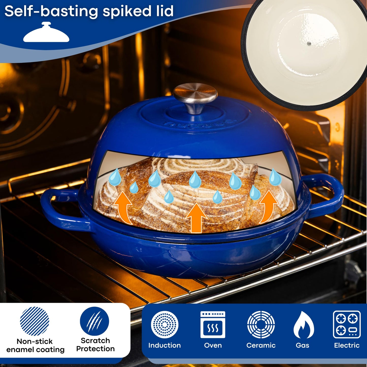 Nuovva Enamelled Cast Iron Cookware Bundle – Dutch Oven Pot with Lid, Casserole Dish & Bread Loaf Pan – Premium Ovenproof Cookware Set for Baking, Roasting & Everyday Cooking