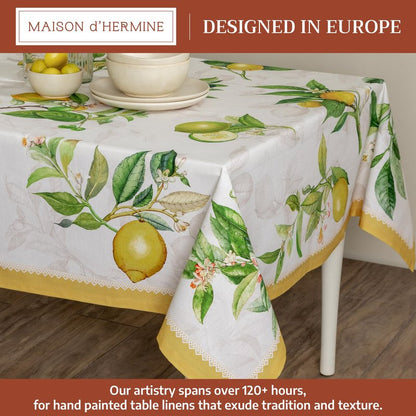 Maison d' Hermine Table Cloth Rectangle Table 100% Cotton 70 x 90 Inches Tablecloth Reusable Decorative for Dining Kitchen Room Farmhouse Home Gifts for Mothers Day Spring Summer - Limoncello