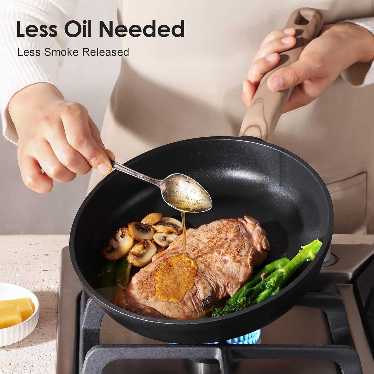 SENSARTE Nonstick Cookware Set - 17-Piece Induction Kitchen Set with Stay-Cool Handles | Matte Black, Dishwasher Safe