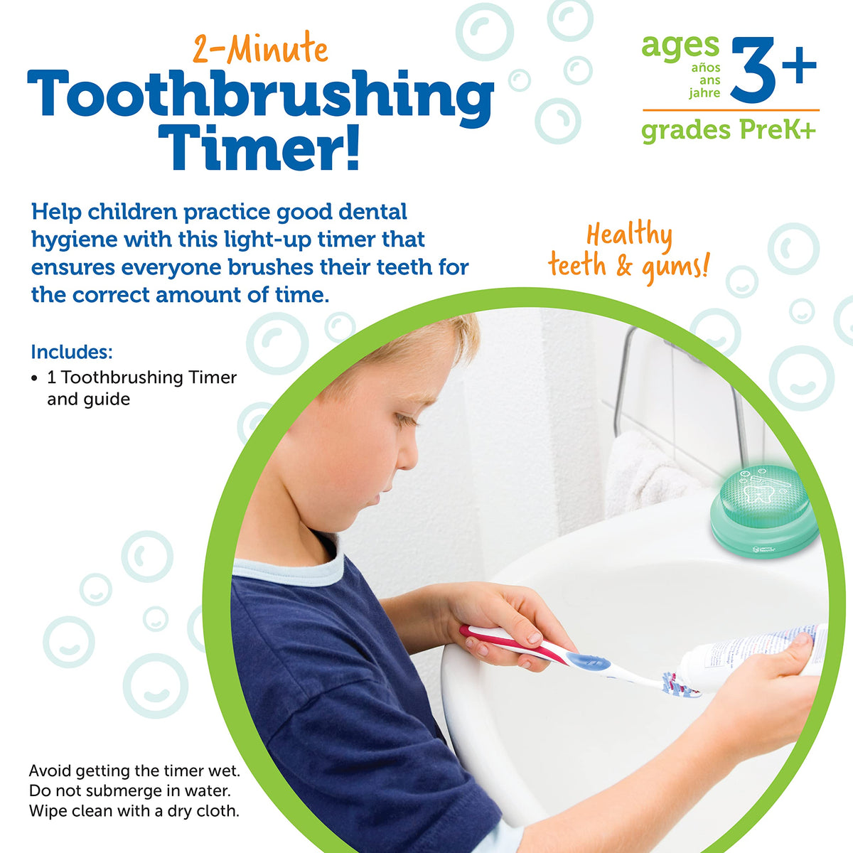Learning Resources 2 Minute Toothbrushing Timer - Toothbrush Timer for Kids, Timers for Kids Bathroom, Toddler Teeth Brushing Button, Visual Countdown for Tooth Brushing