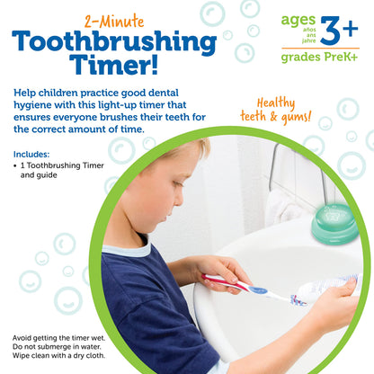 Learning Resources 2 Minute Toothbrushing Timer - Toothbrush Timer for Kids, Timers for Kids Bathroom, Toddler Teeth Brushing Button, Visual Countdown for Tooth Brushing