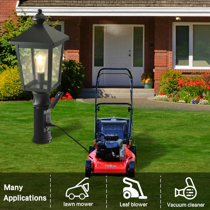 Outdoor Post Light with GFCI Outlet, Dusk to Dawn Aluminum Pole Lantern with Built-In Weatherproof Socket, IP65 Waterproof Post Light Fixture with Clear Glass Shade, Black for Yard Pathway Garden