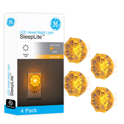 GE SleepLite Jewel LED Night Light, Plug-in, Always on, Amber, UL-Certified, Energy Efficient, Ideal Nightlight for Bedroom, Bathroom, Nursery, Hallway, Kitchen, 11286, 2 Pack