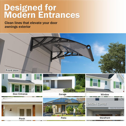 Outsunhom Awning for Door Entrance,32x48 Inch Polycarbonate Window Canopy Exterior with Drainage,UPF 50+ Rain Snow Sun UV Protection,Spliced Overdoor Awnings for Outside,Doors, Patio, Porch, Deck