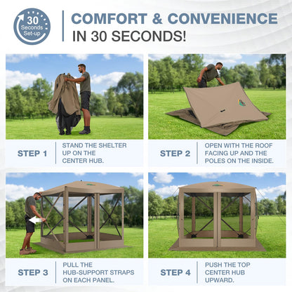 COBIZI Pop Up Gazebo Screen Tent Screen House for Camping, 6FTx6FT Screen Room with Mosquito Netting, Hub Tent Instant Screened Canopy with Carrying Bag and Ground Stakes, Khaki