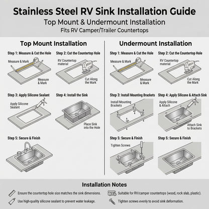 MILOSEN Black RV Kitchen Sink, 25''×15''×7'' 16 Gauge T304 Stainless Steel Drop-in/Undermount Black RV Sink, Single Bowl Sinks for Caravans/Campervans & Site Cabins, 7 inch Depth Outdoor Trailer Sinks