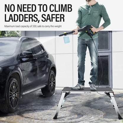 Aluminum Work Platform, 40"×12"×20" Step Stool Foldable, Work Platform Step Ladder for Washing Vehicles, Cleaning, Painting 330 LBS Capacity