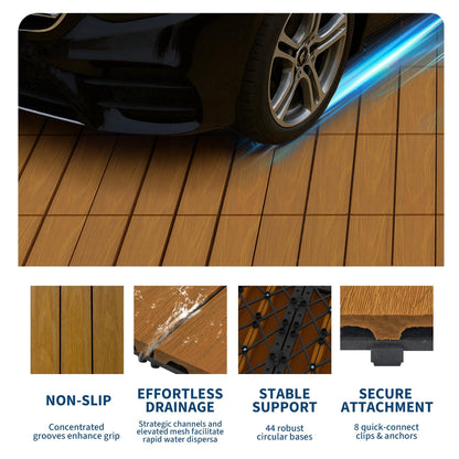 Waterproof Interlocking Composite Deck Tiles 12"X12" – Wood-Look Outdoor & Indoor Tiles for Patio, Balcony, Deck, Poolside & Wall Décor – All-Weather Snap-Together Flooring, Teak, 27 Pcs