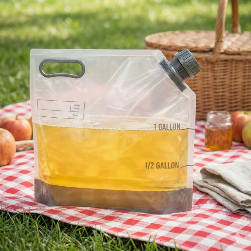 Restaurantware Cater Tek 1 Gallon Water Containers 10 Drink Bags - Collapsible Includes Tamper-Evident Caps Clear Plastic Beverage Bags For Catered Events Camping or Hiking Durable Handle