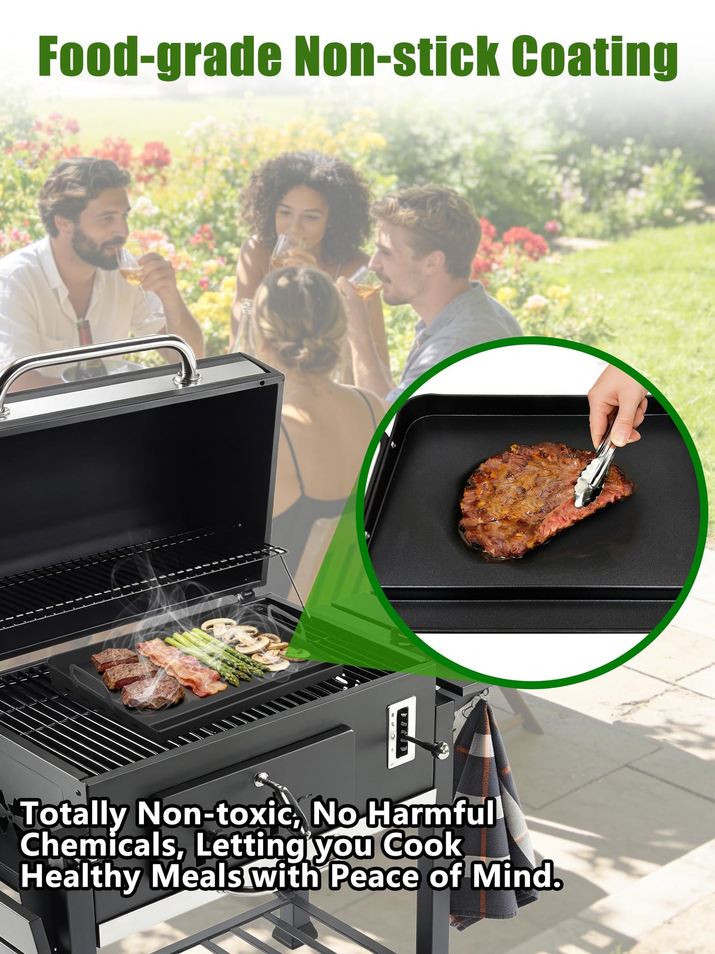 2026 Advanced Portable Steel Griddle, Griddle for Gas Grill, Non-Stick Coating, Universal Flat Top for Gas Grill/Stove/Oven/Campfire, Ergonomic Handle & Easy Clean for Outdoor BBQ & Camping, 23"x16"