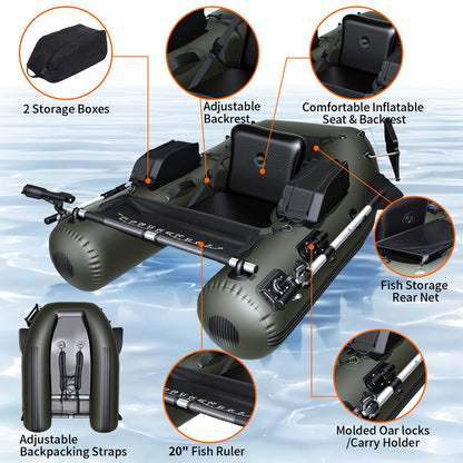 Xproutdoor Fishing Float Tube, Belly Boat Fishing with Pump, Fish Ruler, Adjustable Straps, Storage Pockets, 2 Oars, 2 Rod Holders, Motor Bracket Inflatable Float Tube for 330 LBS Load Capacity