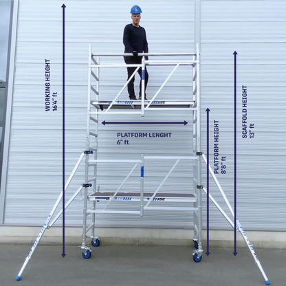 ASC Group A-Line Aluminum Scaffold Advanced | Stackable Folding Tower with Hatch | Stacked Load Capacity of 1000 lbs | 8'8" Stacked Platform Height - 16'4" Working Height | Multipurpose Scaffolding