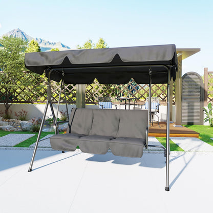 3 Seat Outdoor Porch Patio Swing with Stand and Adjustable Canopy, 800lbs Patio Chairs Porch Swing with Adjustable Tilt Shade for Blackyard Garden Deck, Grey