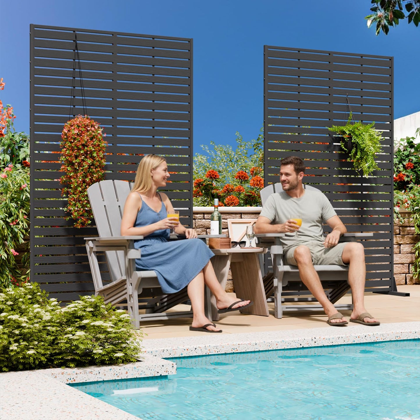 Trygoal Privacy Screen Outdoor 72" Hx47 W Freestanding Privacy Panel with Stand, HDPE Decorative Privacy Fence with Louver Pattern, Patio Divider Screen, Privacy Screens for Outside,Balcony