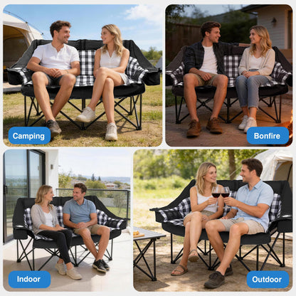 Suteck Double Camping Chair Padded 2 Person Camping Chair Camping Loveseat - Heavy Duty Oversized Camping Couch for Adults - Portable Folding Sofa w/Glass Holders&Cooler Bags for Outdoor Lawn Beach