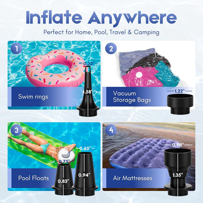 TIALLY Portable Air Pump - Fast Mini Electric Inflator with Rechargeable Battery for Pool Floats, Air Mattresses & Toys