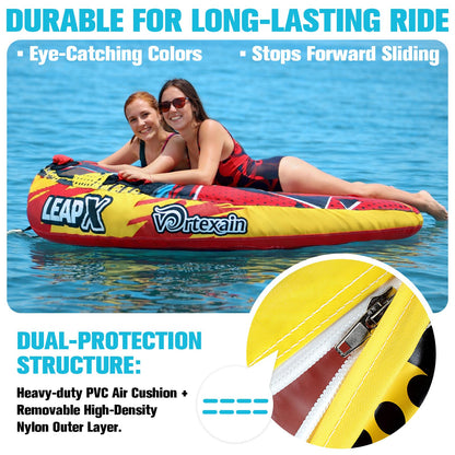 Vortexain Towable Tubes for Boating, 1-2 Person Heavy Duty Inflatable, Water Sports Boat Tube for Tubing with Handles, Thick Nylon EVA Cover, Speed Safety Valve Tow Points for Adults Kids Gifts