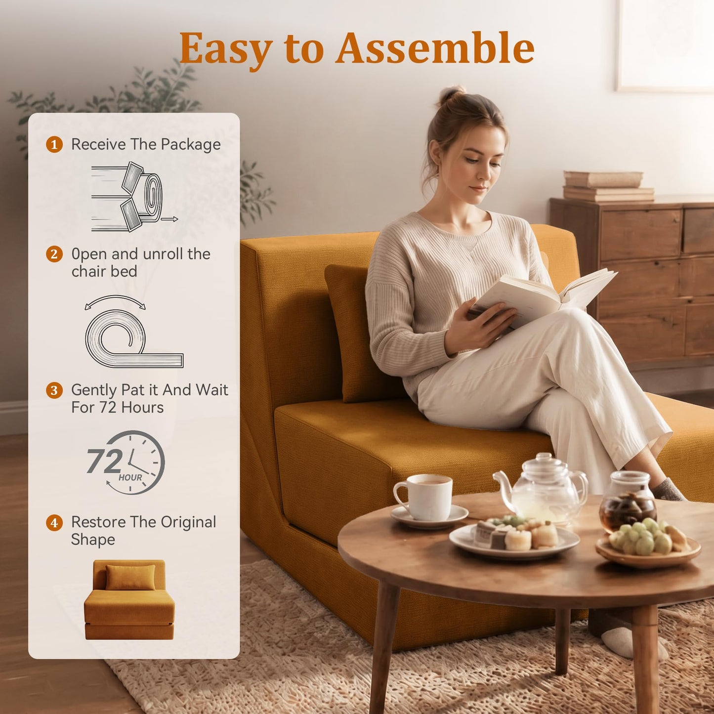 KAPEETOO Fold Out Chair Bed, Folding Sofa Bed, 3 in 1 Convertible Sleeper Chair Bed for Nap, Transformable Sofa Bed for Apartment,Dormitory,Bedroom