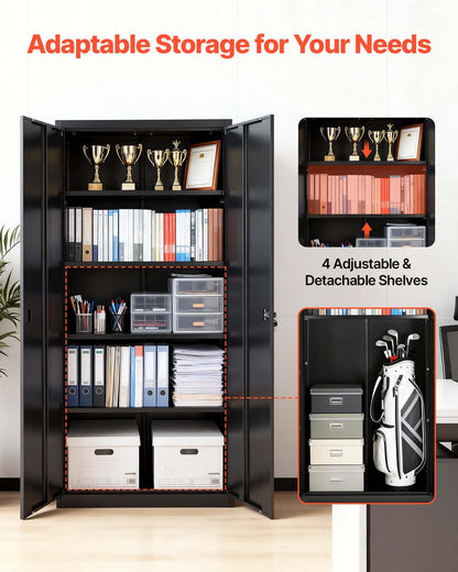 VEVOR Metal Storage Cabinet, Lockable Steel Garage Cabinet with Magnetic Doors and Adjustable Shelves, 2 Keys, 5-Tiers Tall Tool Locker for Home, Office, School, Pantry, Warehouse, Laundry, Black