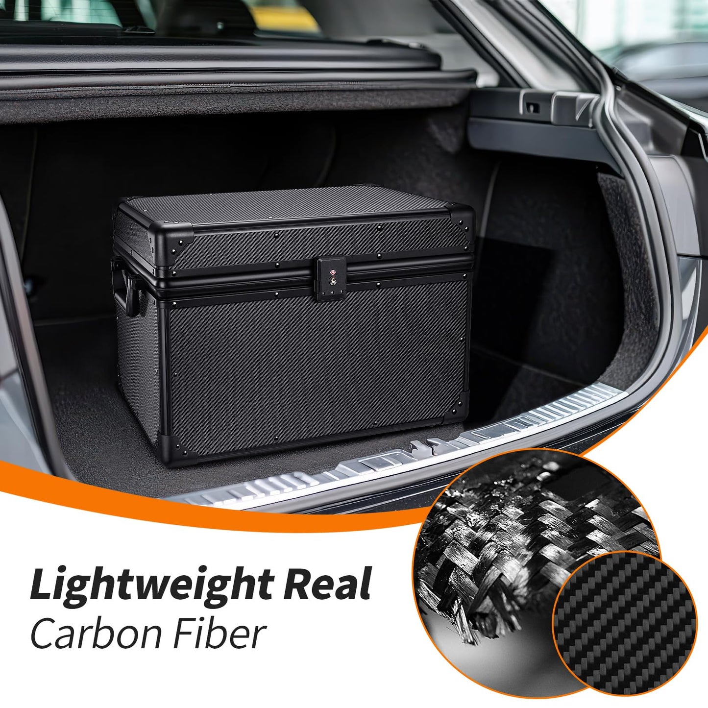 T-carbon Carbon Fiber Trunk Organizer – Lightweight Performance Storage Vehicles Trunk Storage Automotive Storage System Performance Cargo Box Utility Case 20 * 13 * 13.4IN,Black