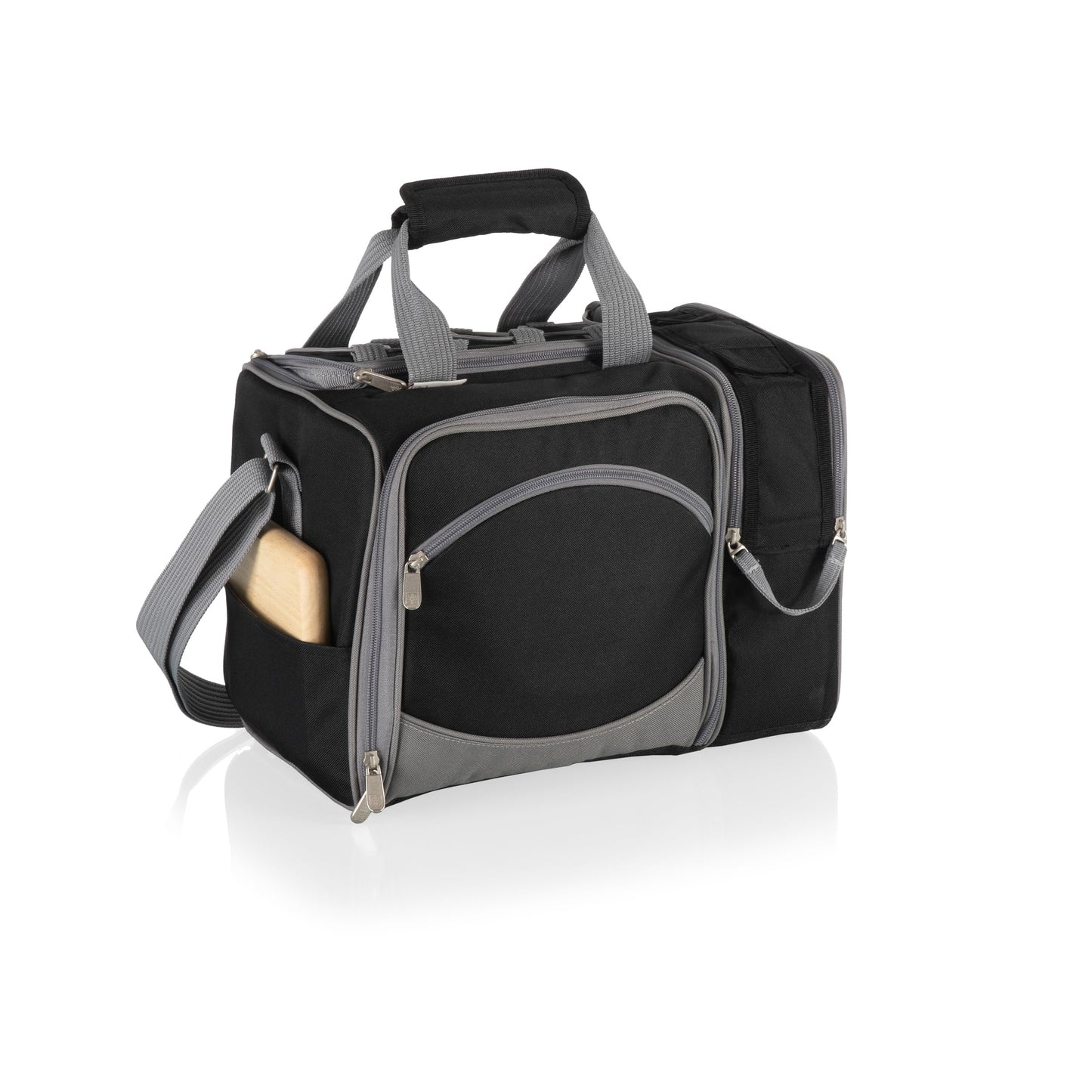 PICNIC TIME Malibu Picnic Basket Cooler, Full Service Lunch Bag for 2, Easy Carry Modern Cooler Bag, Water-Resistant Insulated Lunchbag with Shoulder Strap, (Heathered Gray with Black Accents)