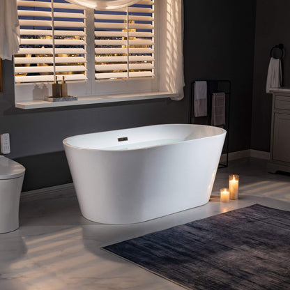 WOODBRIDGE 59"Freestanding White Acylic Soaking Bathtub with Drain Kit and Floor Mount Tub Filler in ORB,BTA1514 -ORB-Drain &O+F0010ORBRD