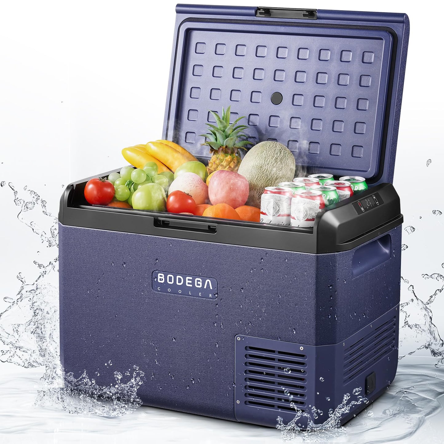 BODEGACOOLER 12 Volt Car Refrigerator, 53QT(50L) IPX4 Waterproof Electric Cooler, 31dB Ultra-Quiet Car Fridge APP Control with 12/24V DC 110-240V AC, -4℉~68℉, Portable for Truck RV Camping, Travel