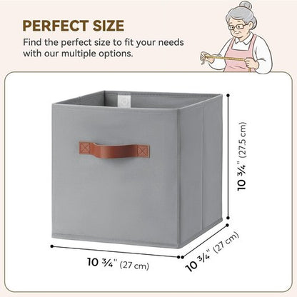 Granny Says 11-Inch Cube Storage Bins - 6 Pack Foldable Fabric Organizers with PU Handles | Grey