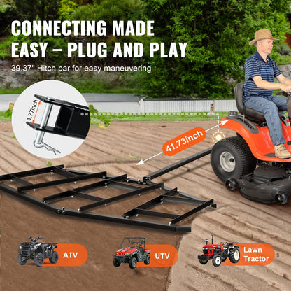 VEVOR Driveway Drag, 84" Width Tow Behind Q235 Steel Grader with Adjustable Bars, Support up to 50 lbs, for ATVs, UTVs, Garden Lawn Tractors, Black