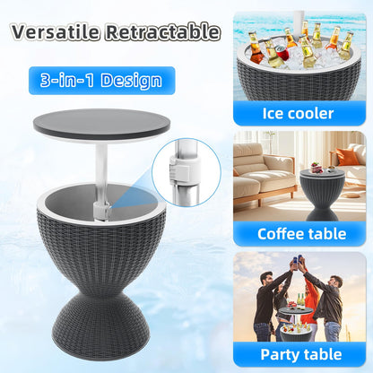 SHAREWIN Portable Outdoor Cooler Table, 8 Gallon Ice Cooler with Drainage Plug, Lift Top Lid 3-in-1 Rattan Style Patio Bar Side Table – Perfect for Parties