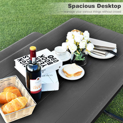 MEDIMALL Picnic Table, Portable Picnic Tables with Benches, Plastics Picnic Table Bench Set with Metal Frame & All Weather Tabletop, Large Camping Picnic Table for Outdoors, Backyard, Garden (Black)