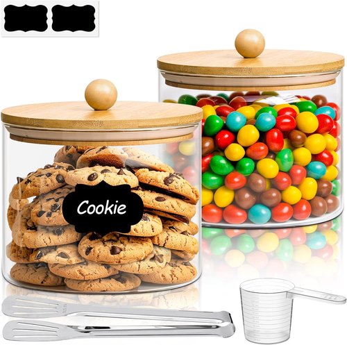 ComSaf Half Gallon Cookie Jar - Large Glass Food Storage Containers Set of 2 | 1.8 Qt for Flour, Sugar, Candy, Nuts