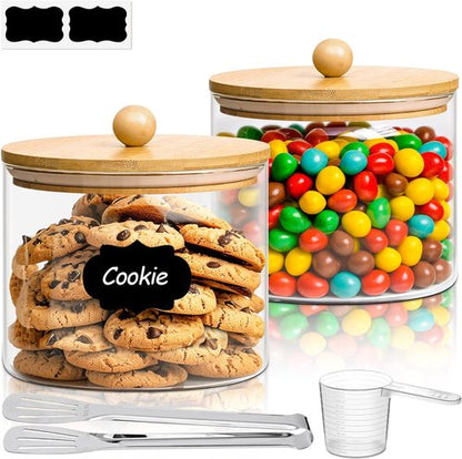 ComSaf Half Gallon Cookie Jar - Large Glass Food Storage Containers Set of 2 | 1.8 Qt for Flour, Sugar, Candy, Nuts