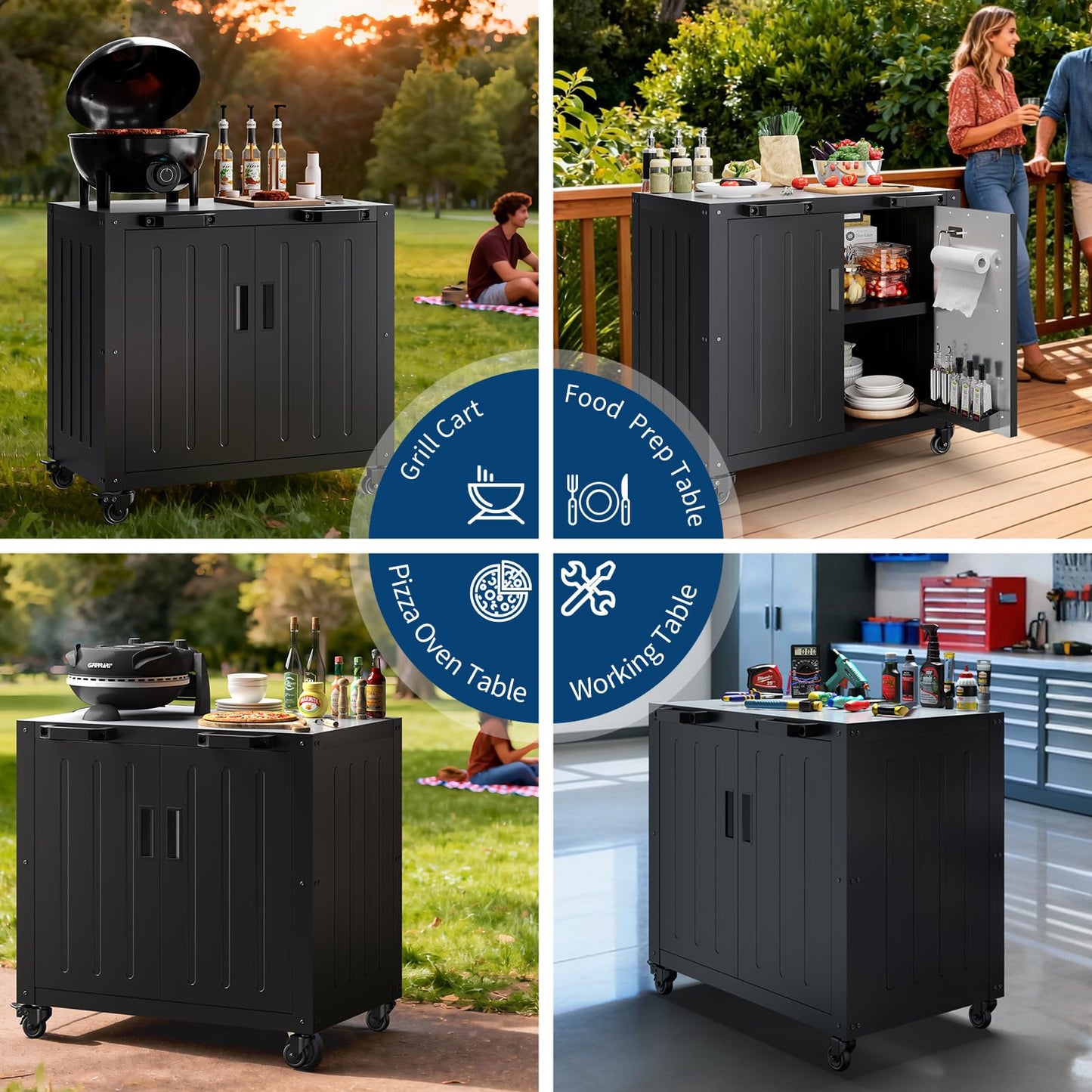 Outdoor Grill Cart with Storage Cabinet, Outdoor Cooking Table, Made Entirely of Stainless Steel, Grill Station for Kitchen Prep, Working Table, Lawn & Garden