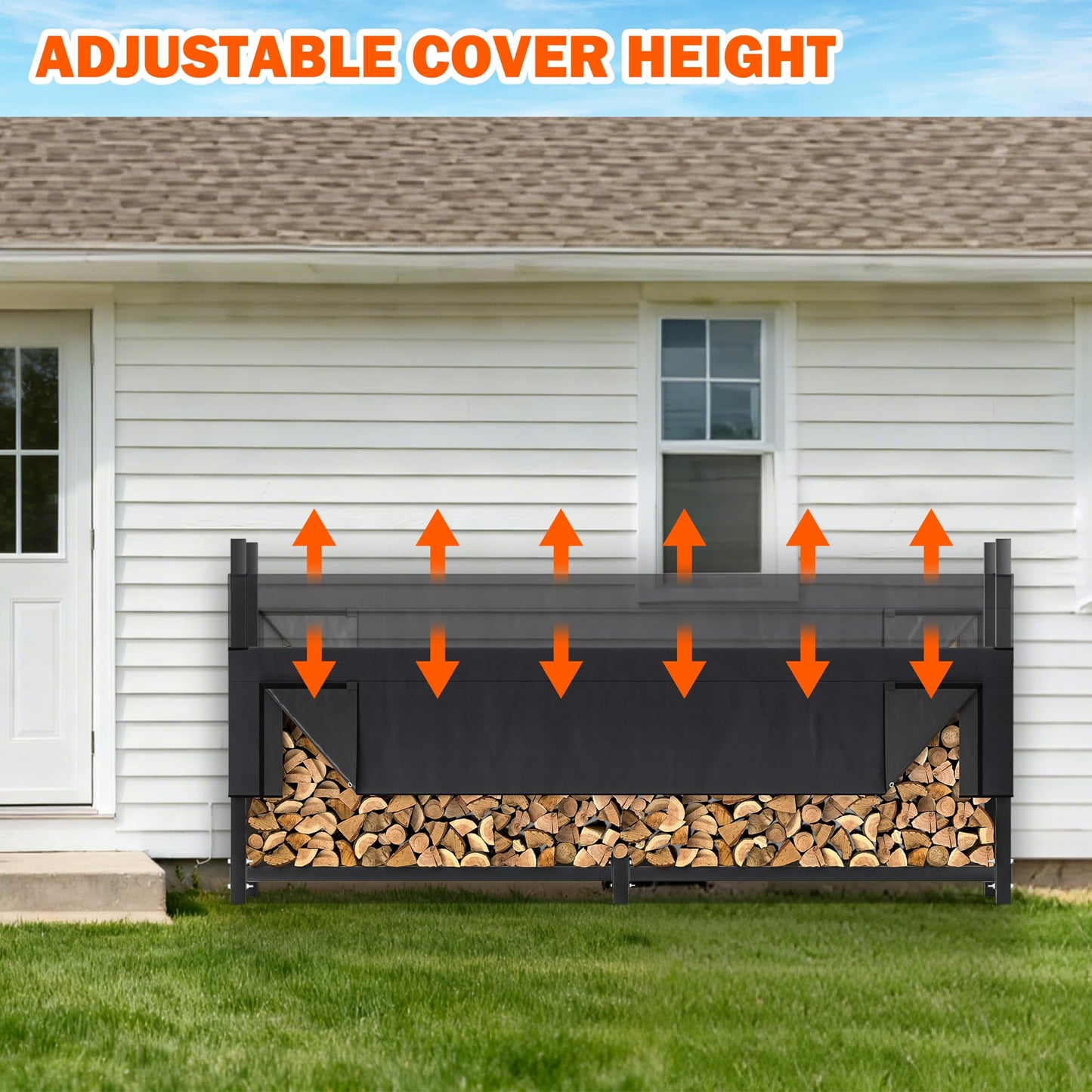 Ultrawall 8ft Heavy Duty Firewood Rack with Waterproof Cover, Freestanding Wood Log Holders for Firewood, Indoor/Outdoor Wood Storage Rack