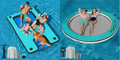 CALOBANA 10ftx6ft Inflatable Floating Dock with and Ramp & 8ft Yellow Water Hammock